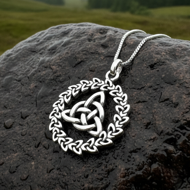 Evadne Trinity Knot Necklace in Sterling Silver — view 7