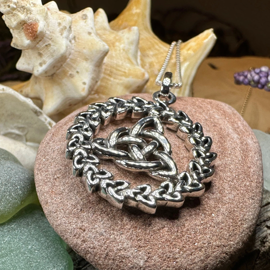 Evadne Trinity Knot Necklace in Sterling Silver — view 5