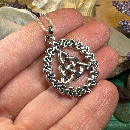 Evadne Trinity Knot Necklace in Sterling Silver — view 2