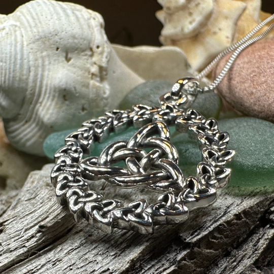 Evadne Trinity Knot Necklace in Sterling Silver — view 4