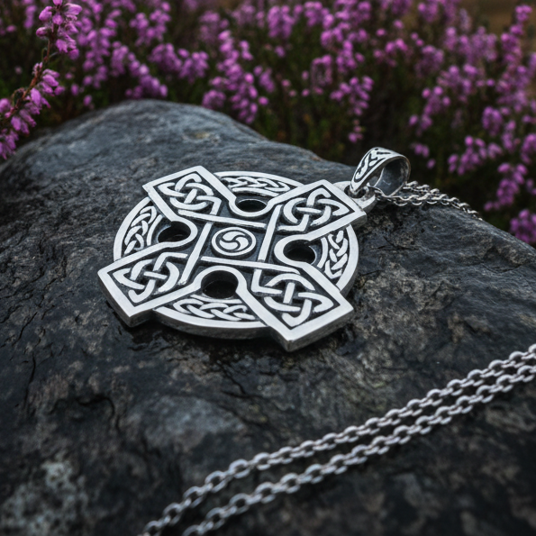Lyre Celtic Cross Necklace in silver