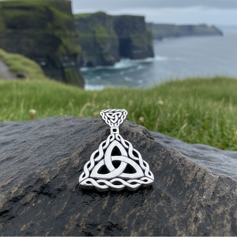 Naomh Celtic Trinity Knot Necklace in Sterling Silver — view 4