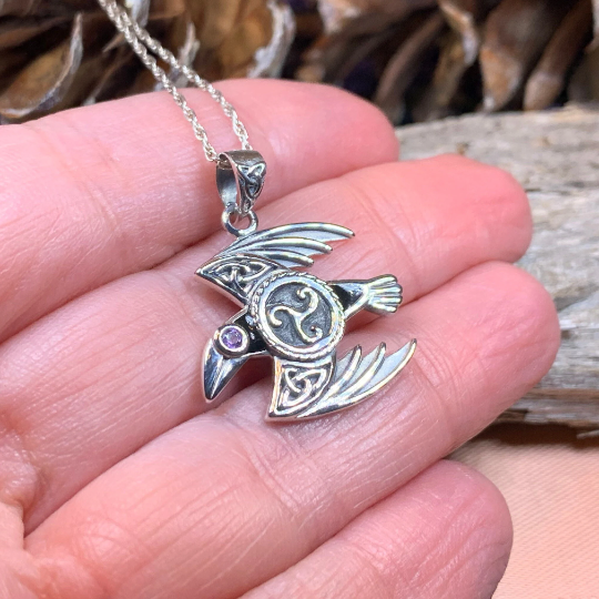 Astrid Celtic Raven Necklace in Sterling Silver — view 4