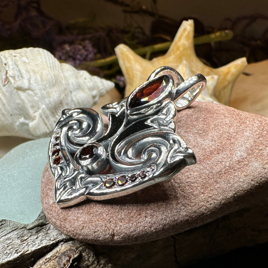 Eternal Flame Trinity Knot Garnet Necklace in Sterling Silver — view 6