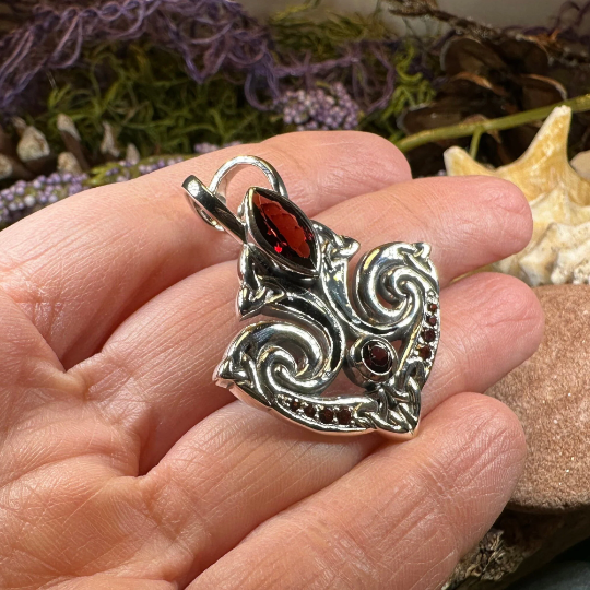 Eternal Flame Trinity Knot Garnet Necklace in Sterling Silver — view 5
