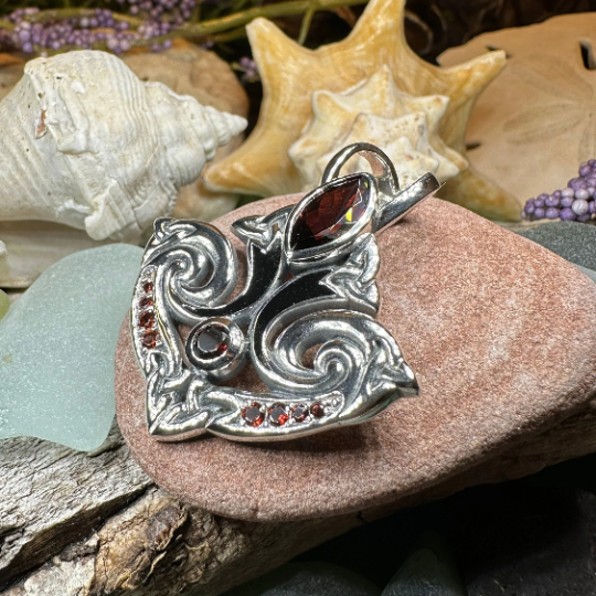 Eternal Flame Trinity Knot Garnet Necklace in Sterling Silver — view 9
