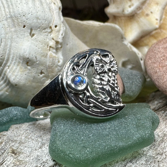 Celtic Owl Moon Ring with Moonstone — view 9