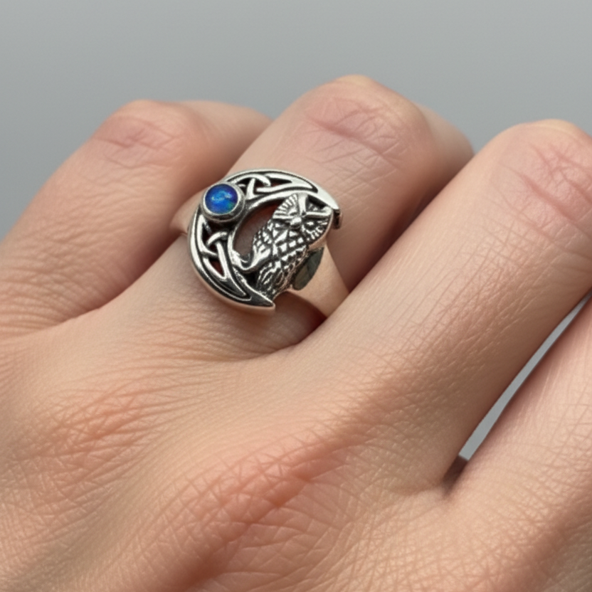 Celtic Owl Moon Ring with Moonstone — view 8