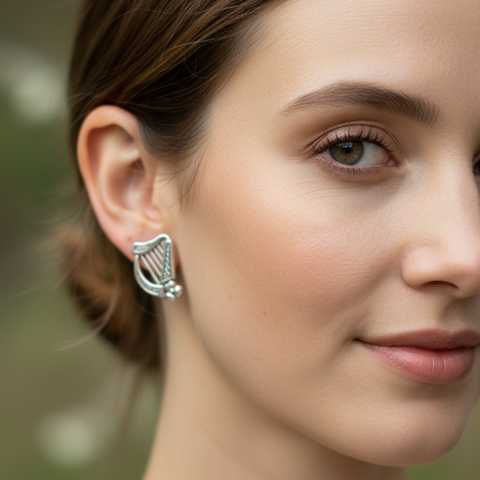 Load image into Gallery viewer, Cian Irish Harp Post Earrings in Sterling Silver
