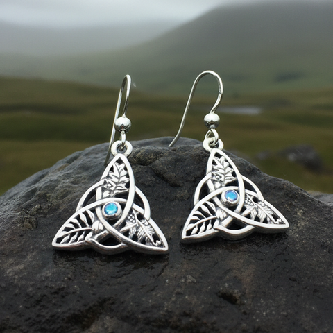 Load image into Gallery viewer, Oak Ash Thorn Trinity Knot Earrings with Moonstones
