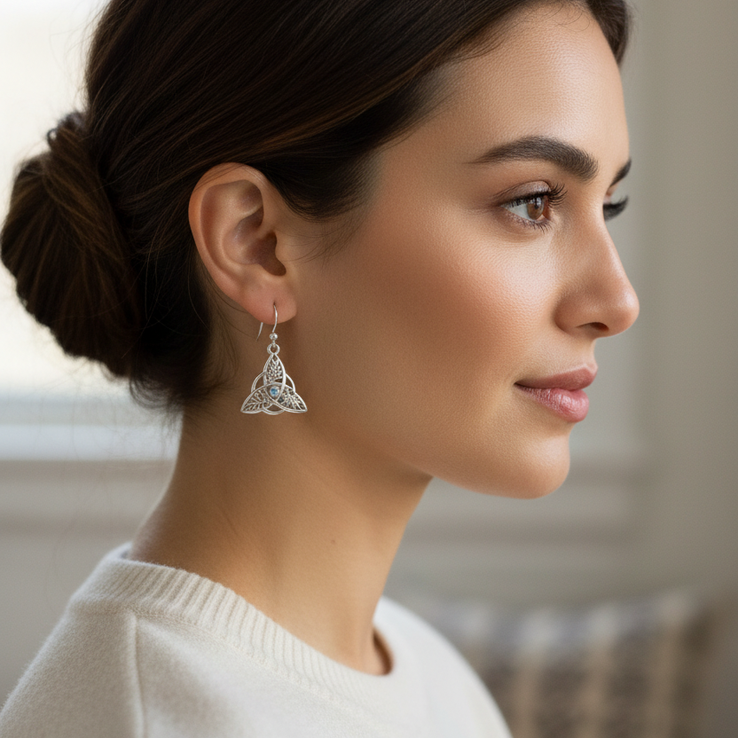 Oak Ash Thorn Trinity Knot Earrings with Moonstones