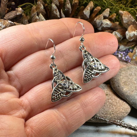 Load image into Gallery viewer, Oak Ash Thorn Trinity Knot Earrings with Moonstones
