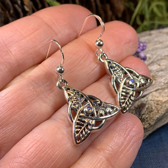 Oak Ash Thorn Trinity Knot Earrings with Moonstones — view 9