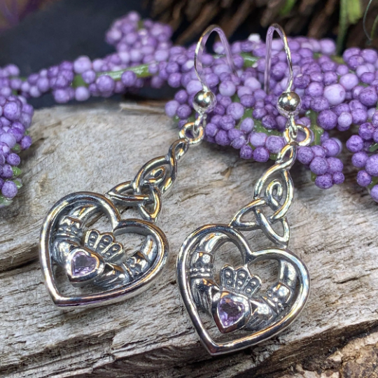 Careena Irish Claddagh Earrings in Sterling Silver — view 8