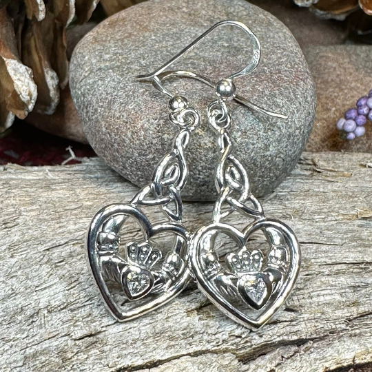 Careena Irish Claddagh Earrings in Sterling Silver — view 5