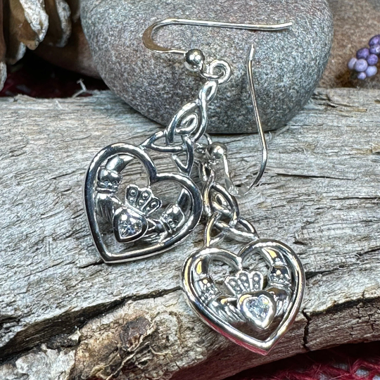 Careena Irish Claddagh Earrings in Sterling Silver — view 6