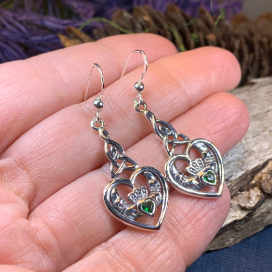 Careena Irish Claddagh Earrings in Sterling Silver — view 3