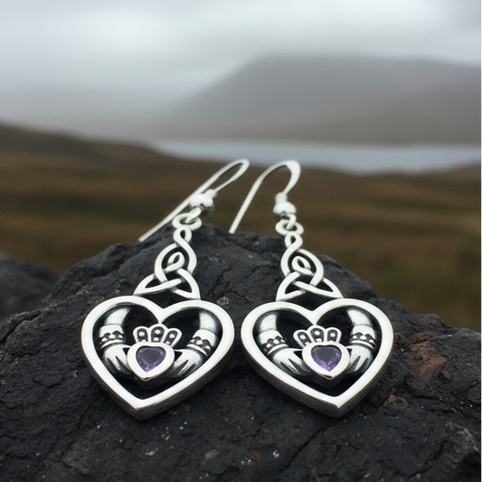 Careena Irish Claddagh Earrings in Sterling Silver