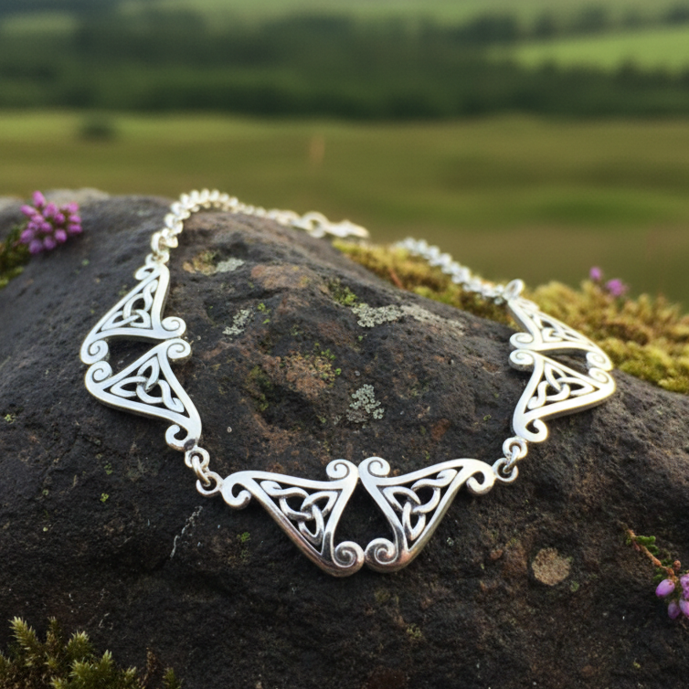Morna Celtic Trinity Knot Necklace in Sterling Silver — view 4