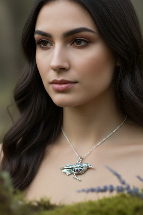 Load image into Gallery viewer, Rona Raven Necklace in Sterling Silver
