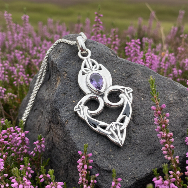Cordelia Celtic Trinity Knot Necklace in Sterling Silver — view 5