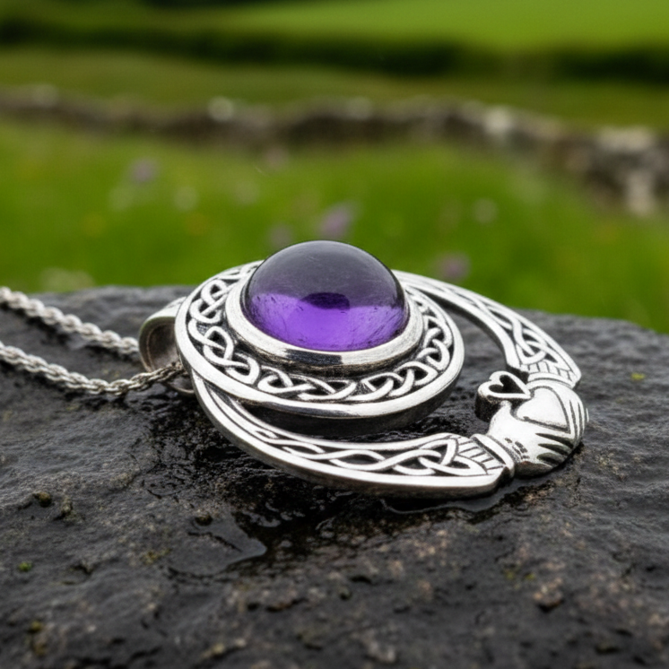 Morna Irish Claddagh Necklace in Sterling Silver — view 3