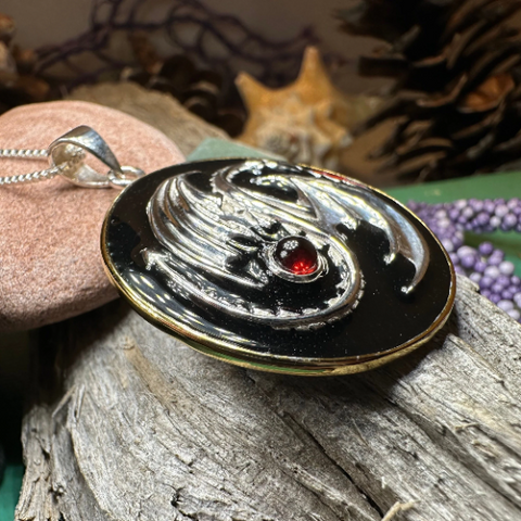 Load image into Gallery viewer, Dragon Yin Yang Garnet Necklace in Sterling Silver
