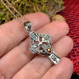 Irish Love Shamrock Claddagh Cross Necklace