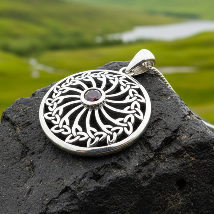 Wheel of Life Celtic Trinity Knot Necklace in sterling silver