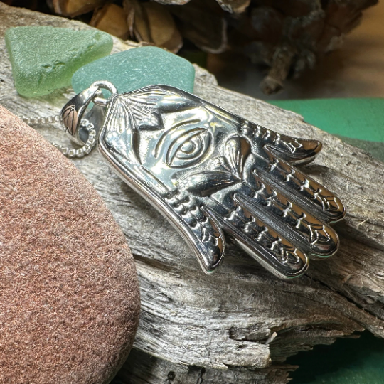 Boho Love Hamsa Hand Necklace in Sterling Silver
