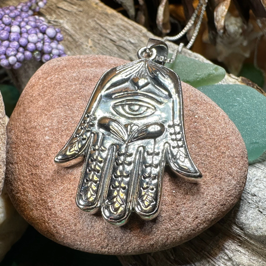 Boho Love Hamsa Hand Necklace in Sterling Silver
