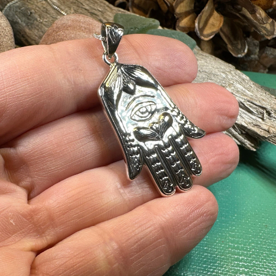 Boho Love Hamsa Hand Necklace in Sterling Silver