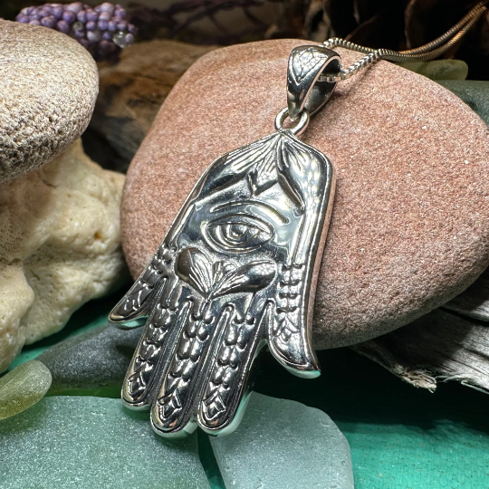 Boho Love Hamsa Hand Necklace in Sterling Silver