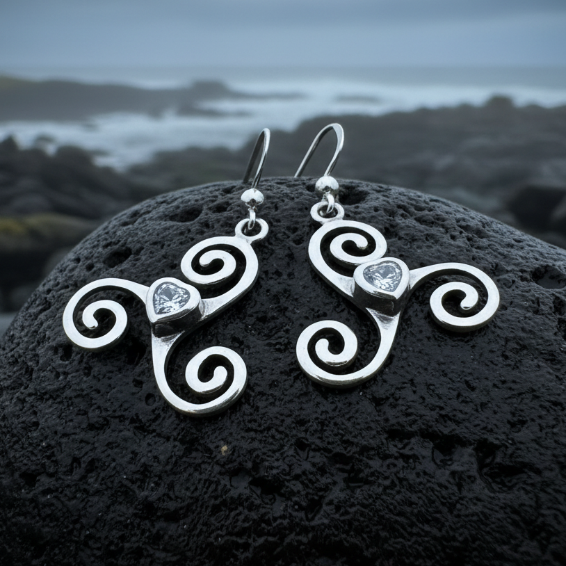 Triple Spiral Heart Earrings in sterling silver
