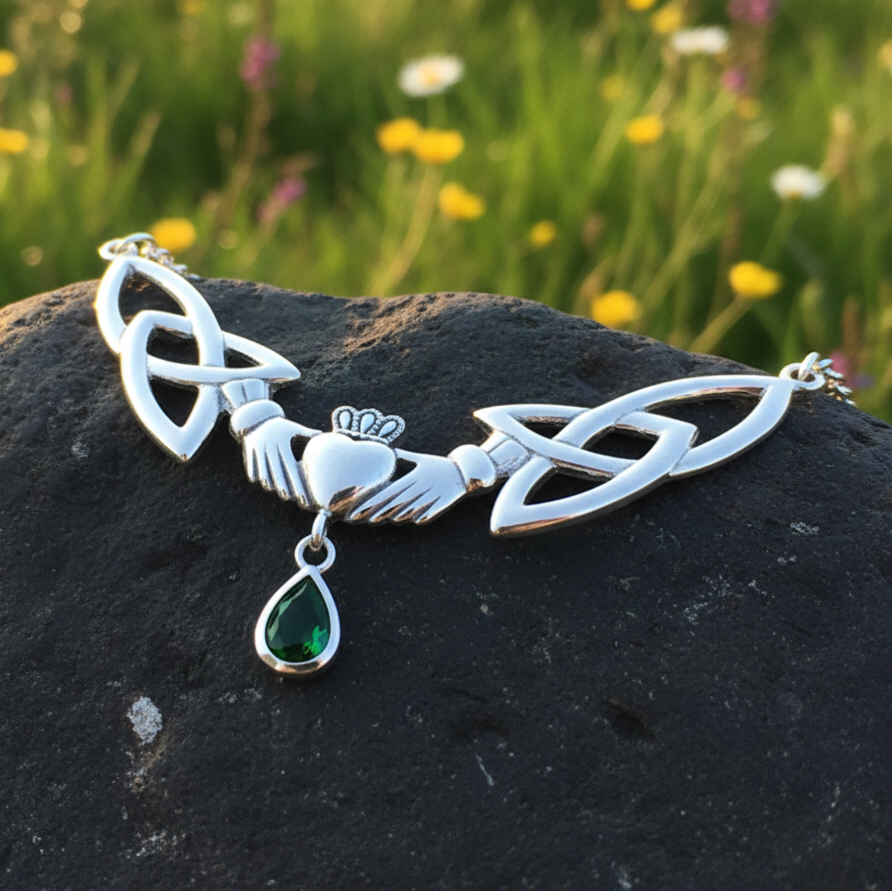 Erinna Irish Claddagh Necklace in Sterling Silver