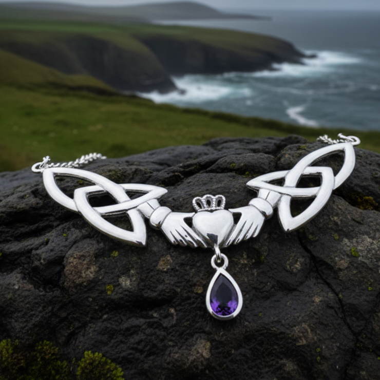 Erinna Irish Claddagh Necklace in Sterling Silver — view 3