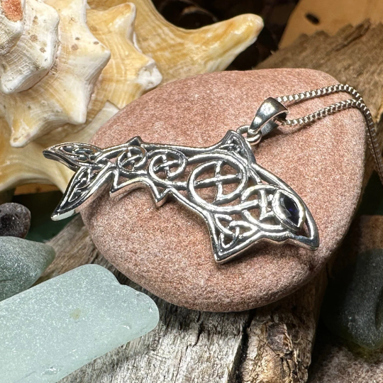 Cadmael Celtic Shark Necklace in Sterling Silver — view 8