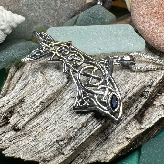 Cadmael Celtic Shark Necklace in Sterling Silver — view 6