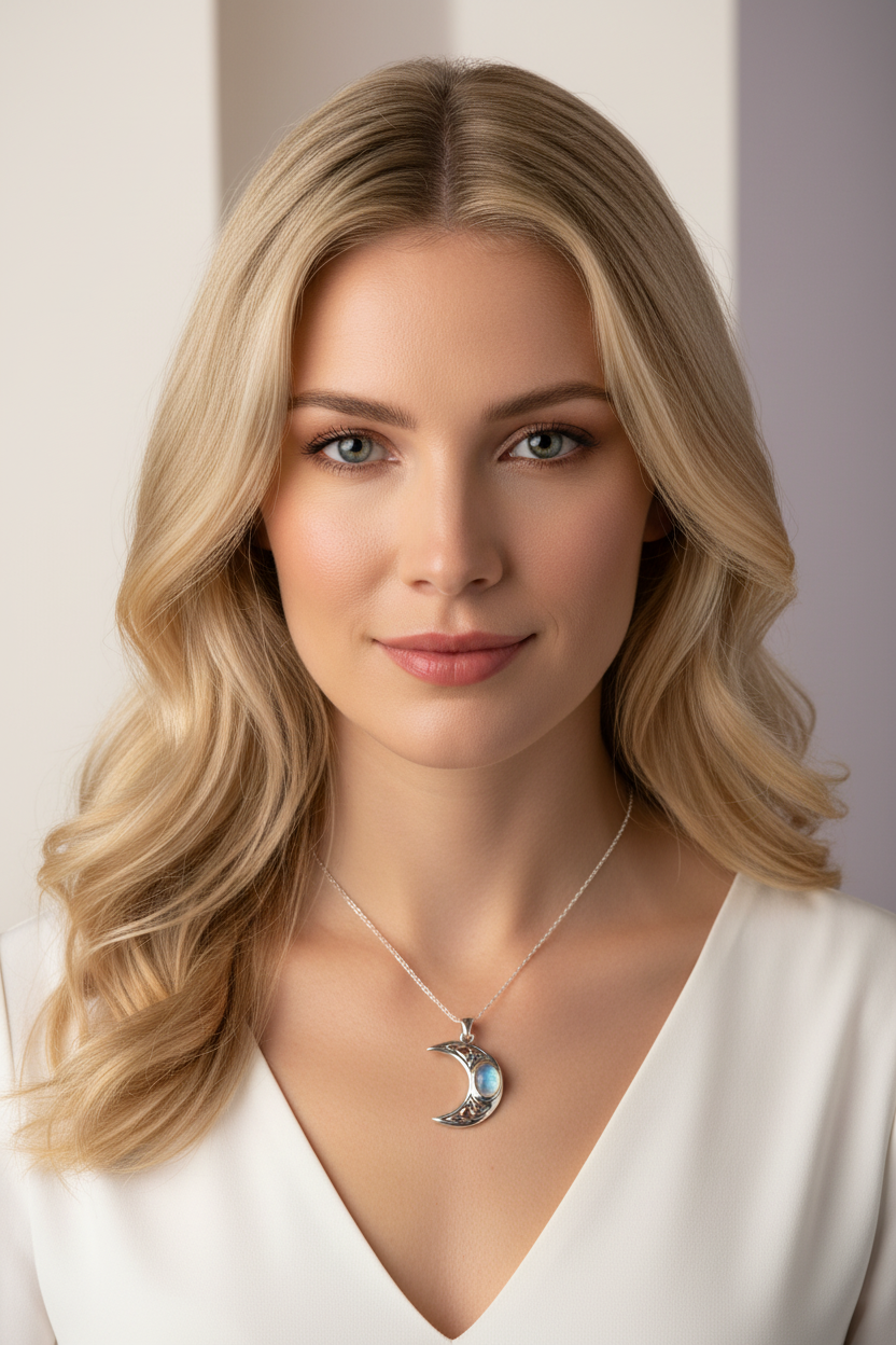 Arlynn Celtic Crescent Moon Necklace in Sterling Silver