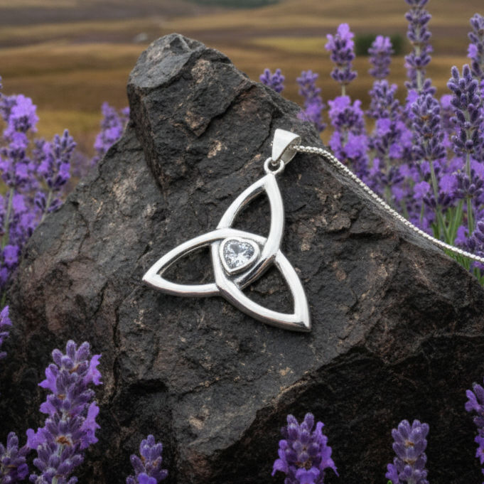 McKenna Celtic Trinity Knot Heart Necklace in Sterling Silver