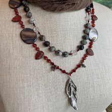 Load image into Gallery viewer, Red Skies Feather Long Necklace
