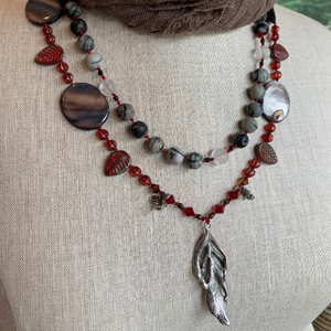 Red Skies Feather Long Necklace