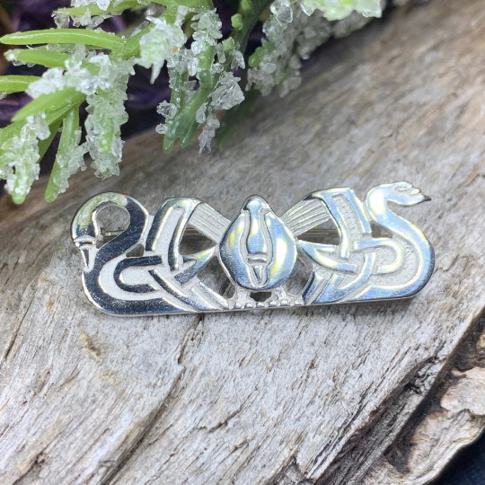 Sterling Silver Three Nornes Swan Brooch - Handmade in Scotland