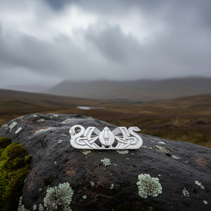 Sterling Silver Three Nornes Swan Brooch - Handmade in Scotland