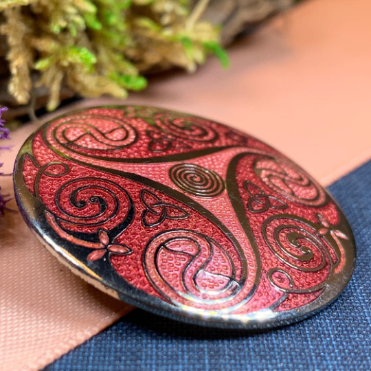 Round Enamel Triskele Knot Brooch — view 4