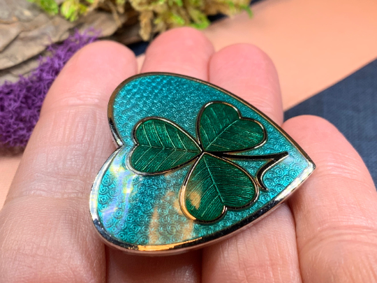Enamel Shamrock Heart Brooch — view 4
