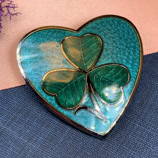 Enamel Shamrock Heart Brooch — view 3