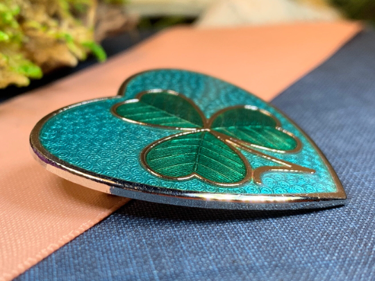 Enamel Shamrock Heart Brooch — view 6