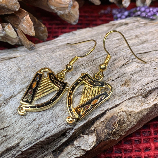 Celtic Irish Harp Enamel Earrings for Women