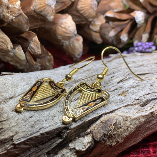 Celtic Irish Harp Enamel Earrings for Women